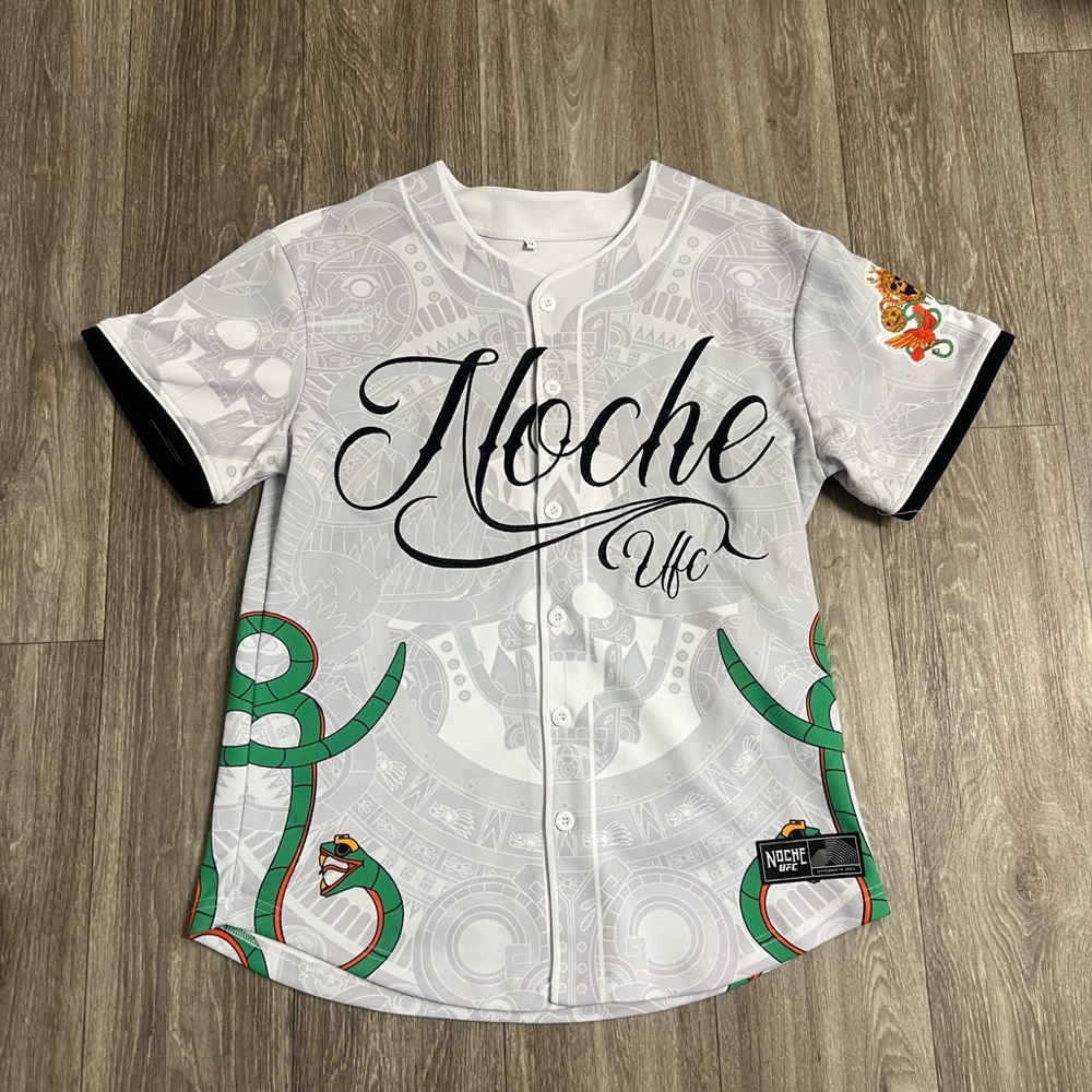 USED Men's Size M UFC Noche Baseball Jersey White Mexico Snake Pride UFC306 RARE
